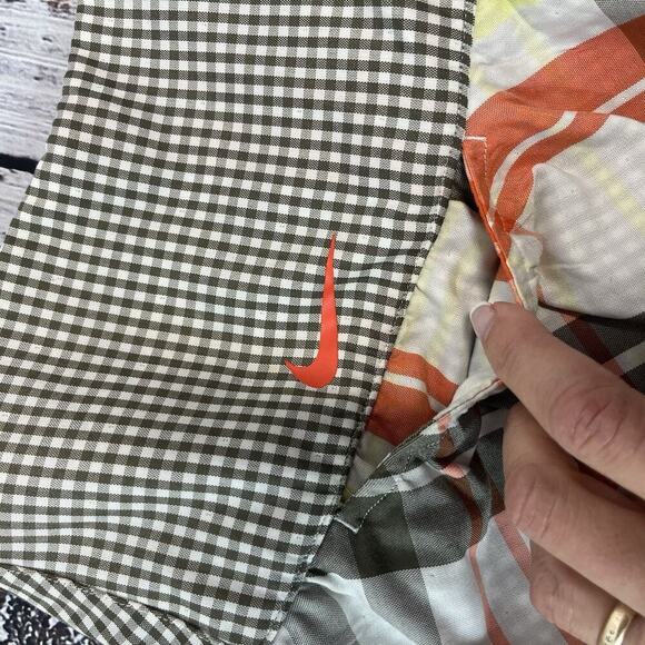 Nike Golf Sport Skirt size 2 Dri Fit Orange Olive Plaid Short A Line Pockets - Picture 3 of 8